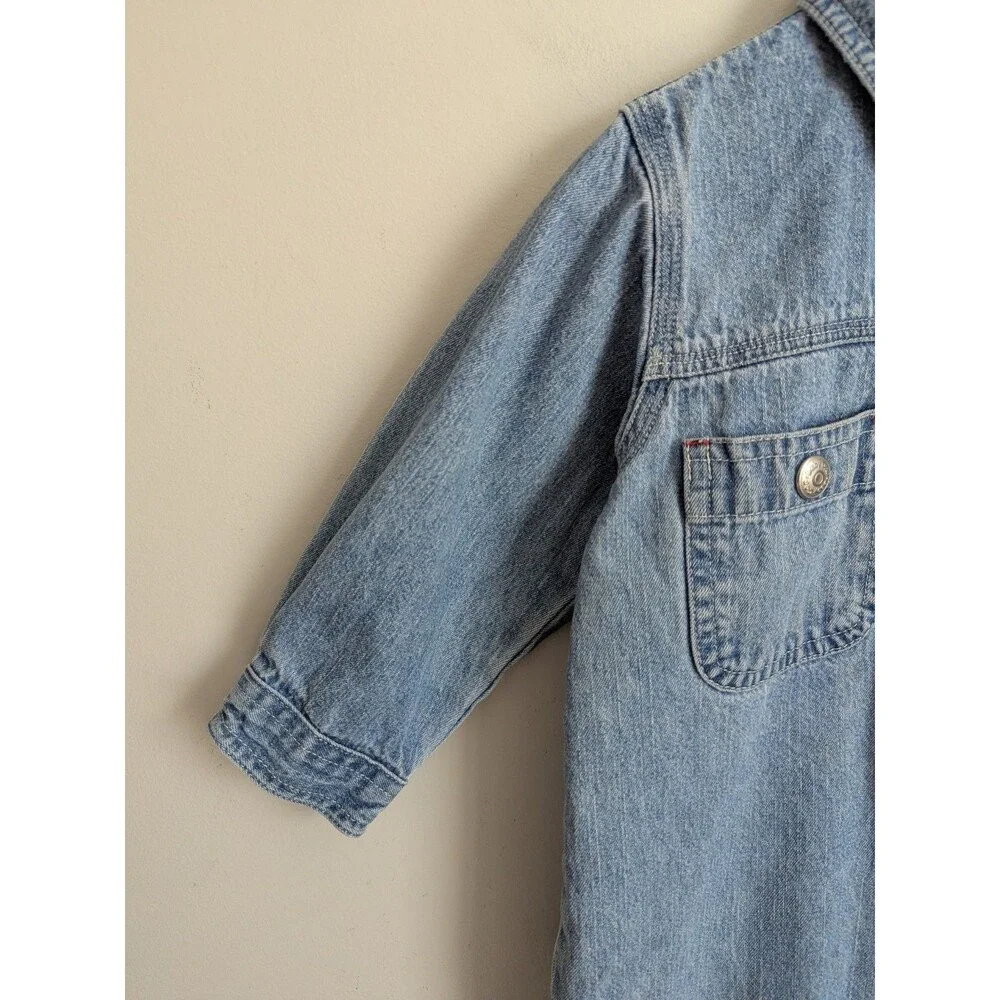 Vtg BABY GAP 90s Denim Utility Jumpsuit Coverall Romper Pocket Snap 18 24 Mo Y2K